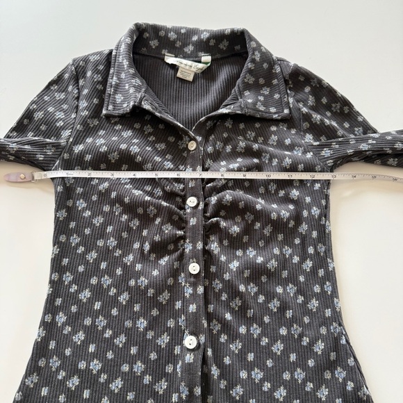 American Eagle-Long Sleeve-Floral-Shirt Dress-Button Front-Collar-Gray-Blue-XS - Picture 5 of 9